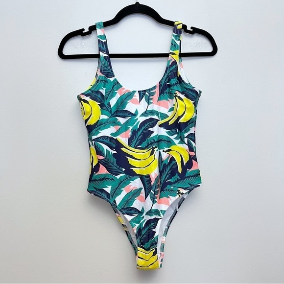 Chubbies Multi Color Tropical Banana Leaf Scoop Open Back One Piece Swimsuit - Picture 1 of 8